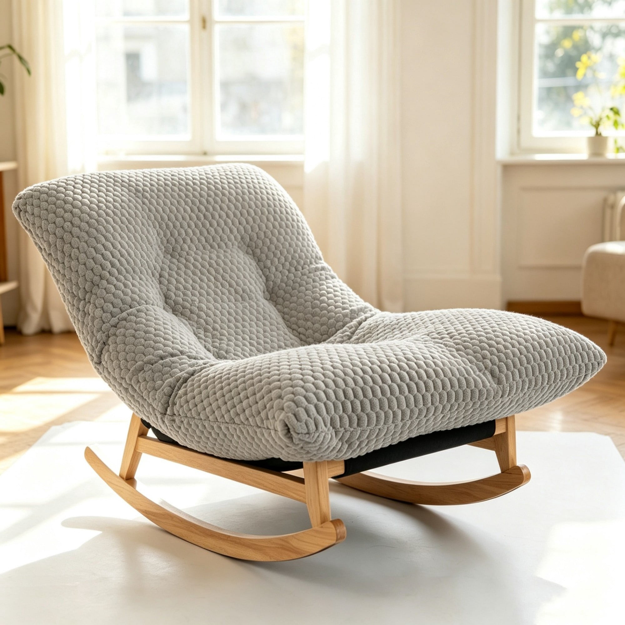 Leumius Accent Chair Rocking Chair with Solid Wood Frame，Corduroy Armless Lazy Sofa Chair,Casual Single Chair for Living Room & Bedroom,LIGHT GREY