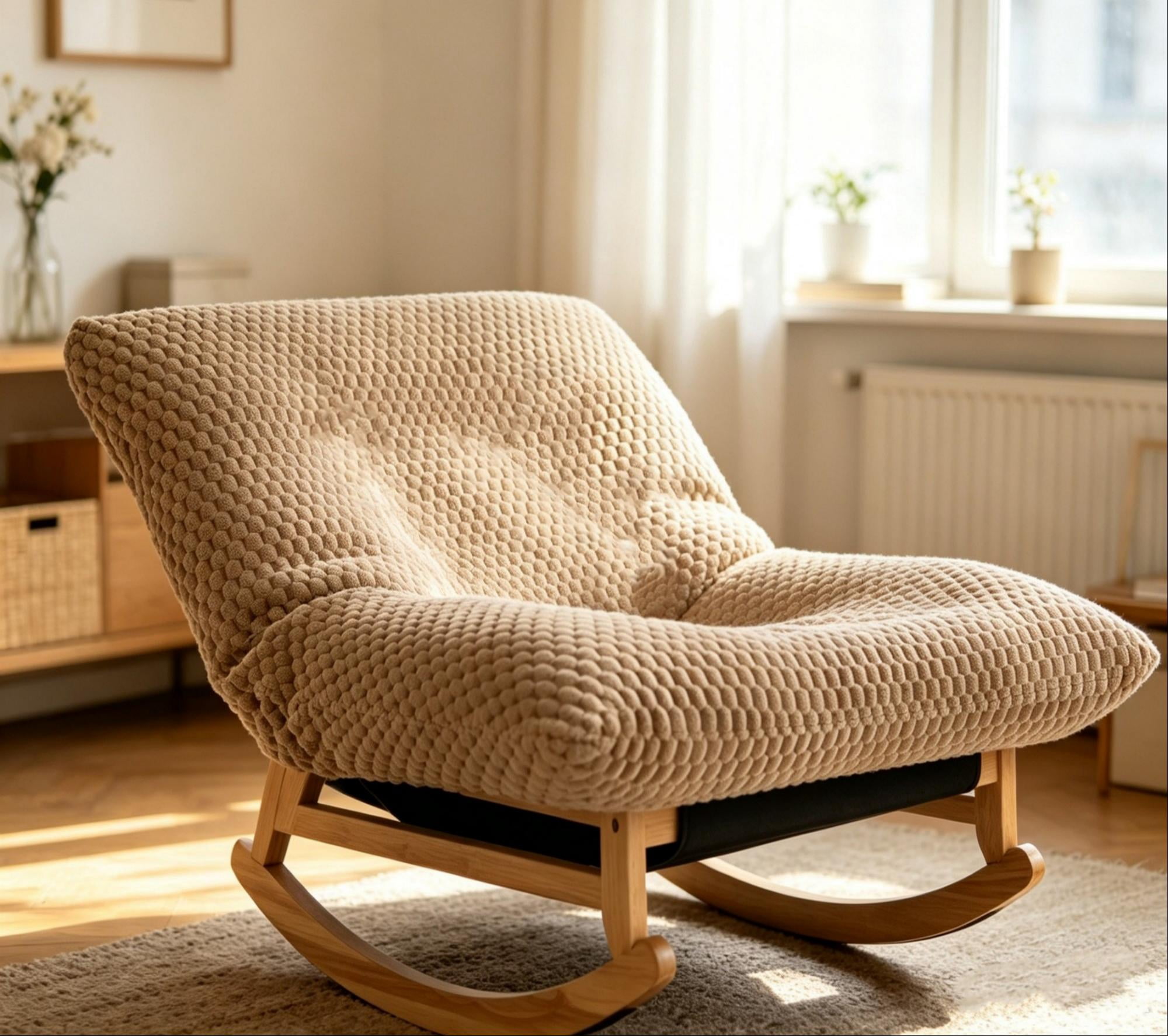 Leumius Accent Chair Rocking Chair with Solid Wood Frame，Corduroy Armless Lazy Sofa Chair,Casual Single Chair for Living Room & Bedroom,khaki