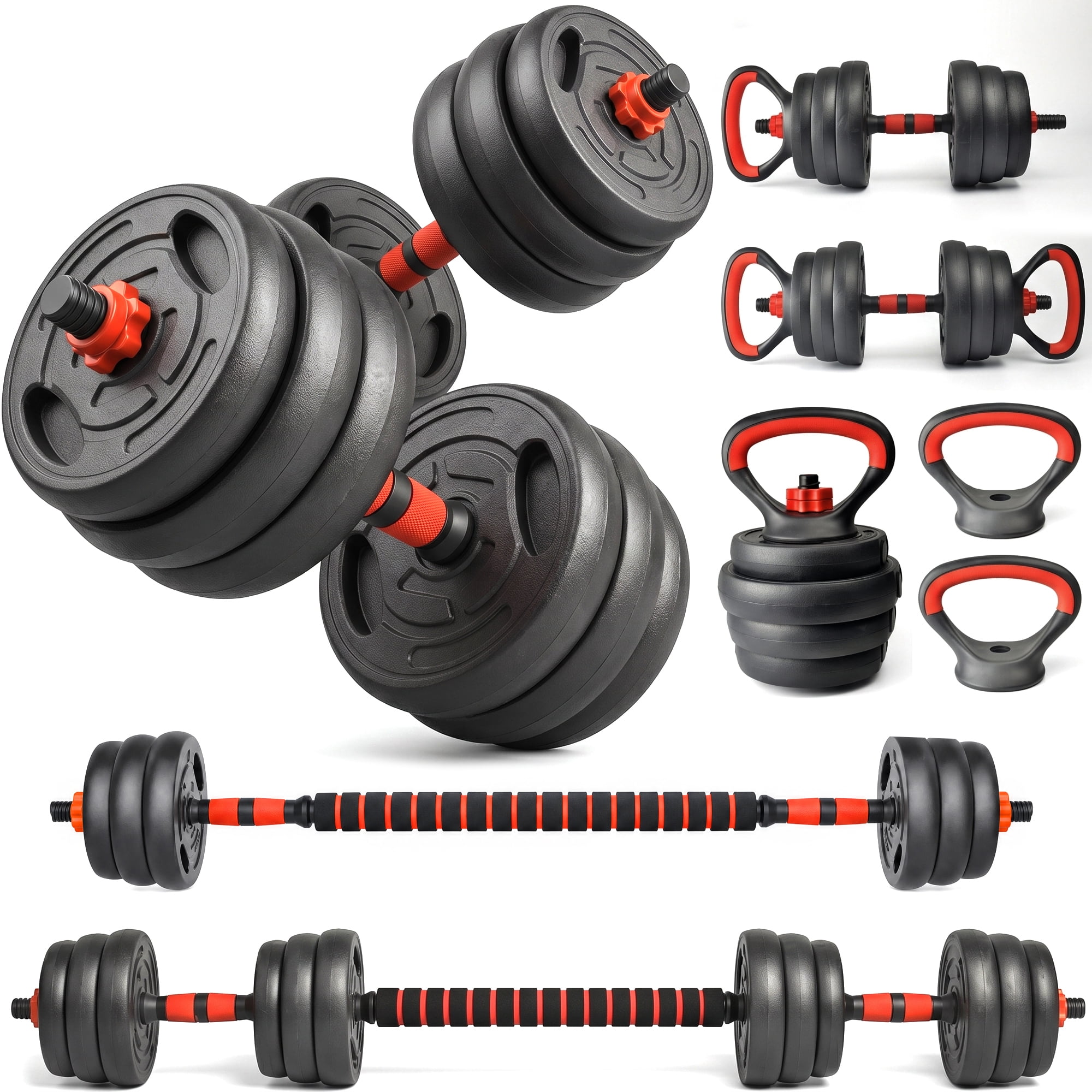 Leumius Adjustable Dumbbell Set,66LBS 4-in-1 Adjustable Weights Dumbbells, Barbell, Kettlebells with Anti-slip Silicone Grip,Weight Set for Home Gym Suit both Men and Women,Black