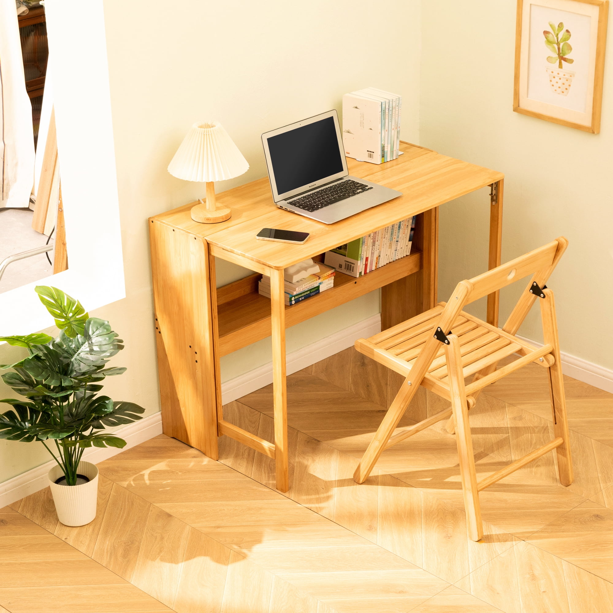 Leumius Bamboo Folding Desk,Space-Saving Computer Desk for Small Spaces, Foldable Study Table for Bedroom Home Office Dorm Apartment (Natural)