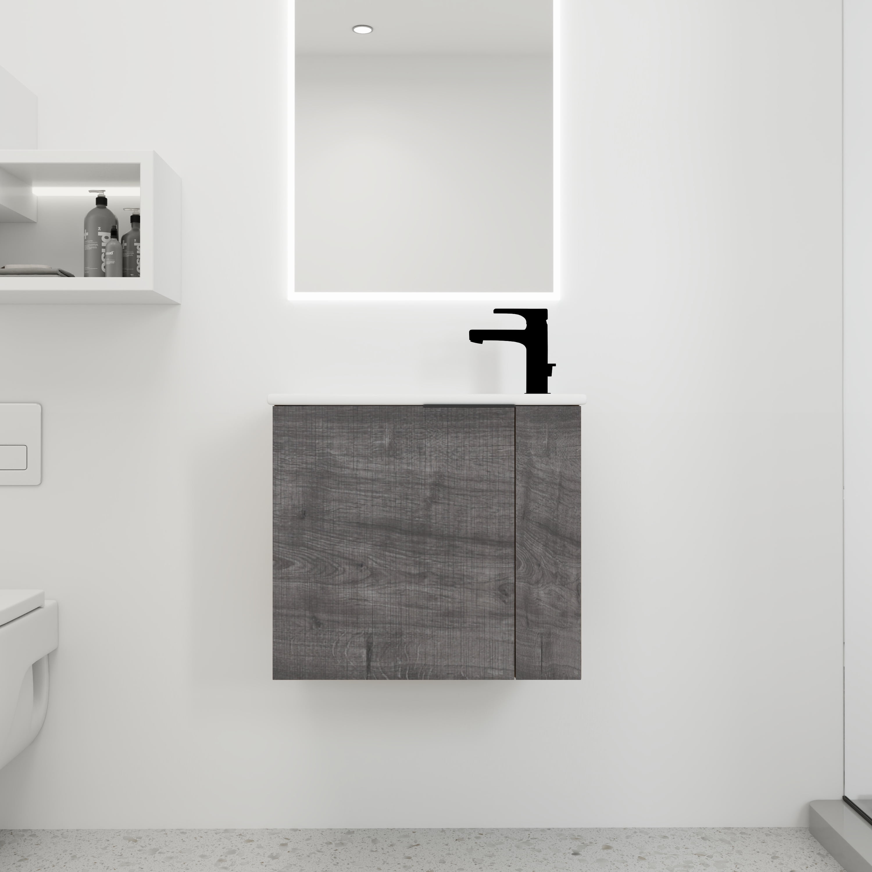 Leumius Bathroom Vanity with Sink 22 Inch for Small Bathroom,Floating Bathroom Vanity with Soft Close Door,Small Bathroom Vanity with Sink.Plaid Grey Oak