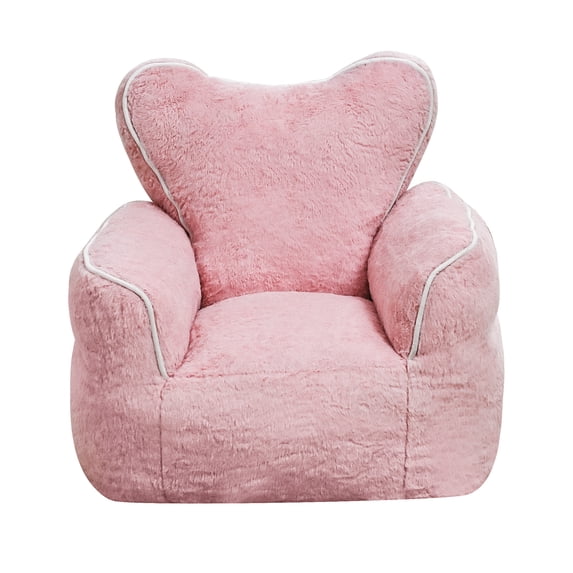 Leumius Bean Bag Chair,Faux Fur Beanbag Chair with a Color-Block and Heart-Shaped Backrest,Large Lazy Sofa for Living Room, Bedroom, Apartment,Baby Pink