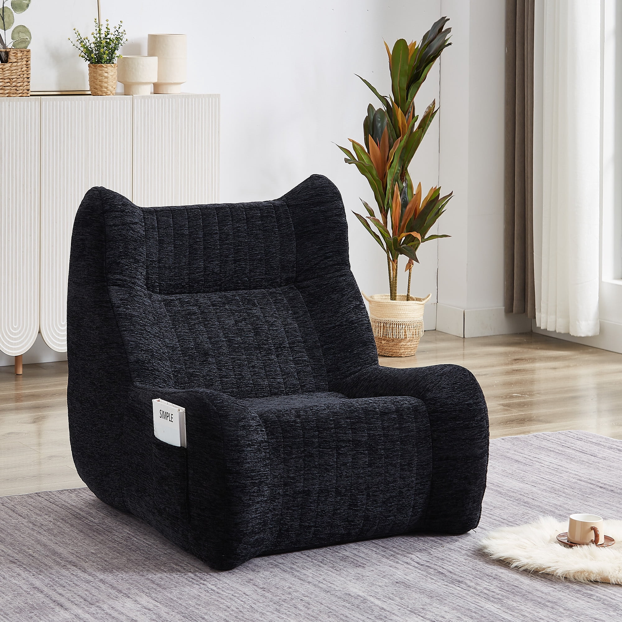 Leumius Bean Bag Chair, Oversized Comfy Beanbag Lounge Lazy Floor Sofa Accent Chair for Living Room, Bedroom Black