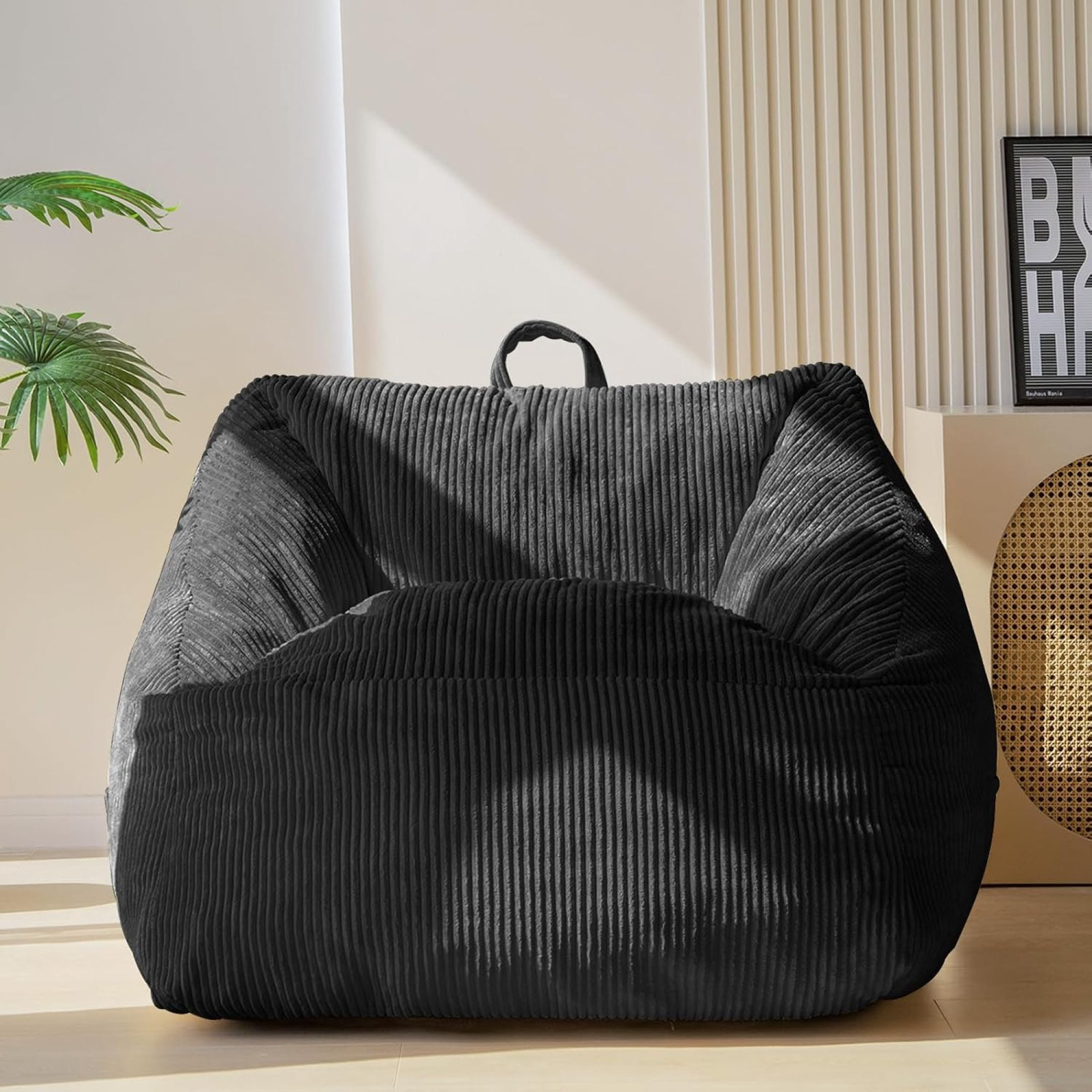 Leumius Bean Bag Sofa,Bean Bag Chair with Tufted Soft Stuffed Filling,Lazy Sofa BeanBag Chairs with Memory Foam for Dorm, Apartment, Living Room,Black