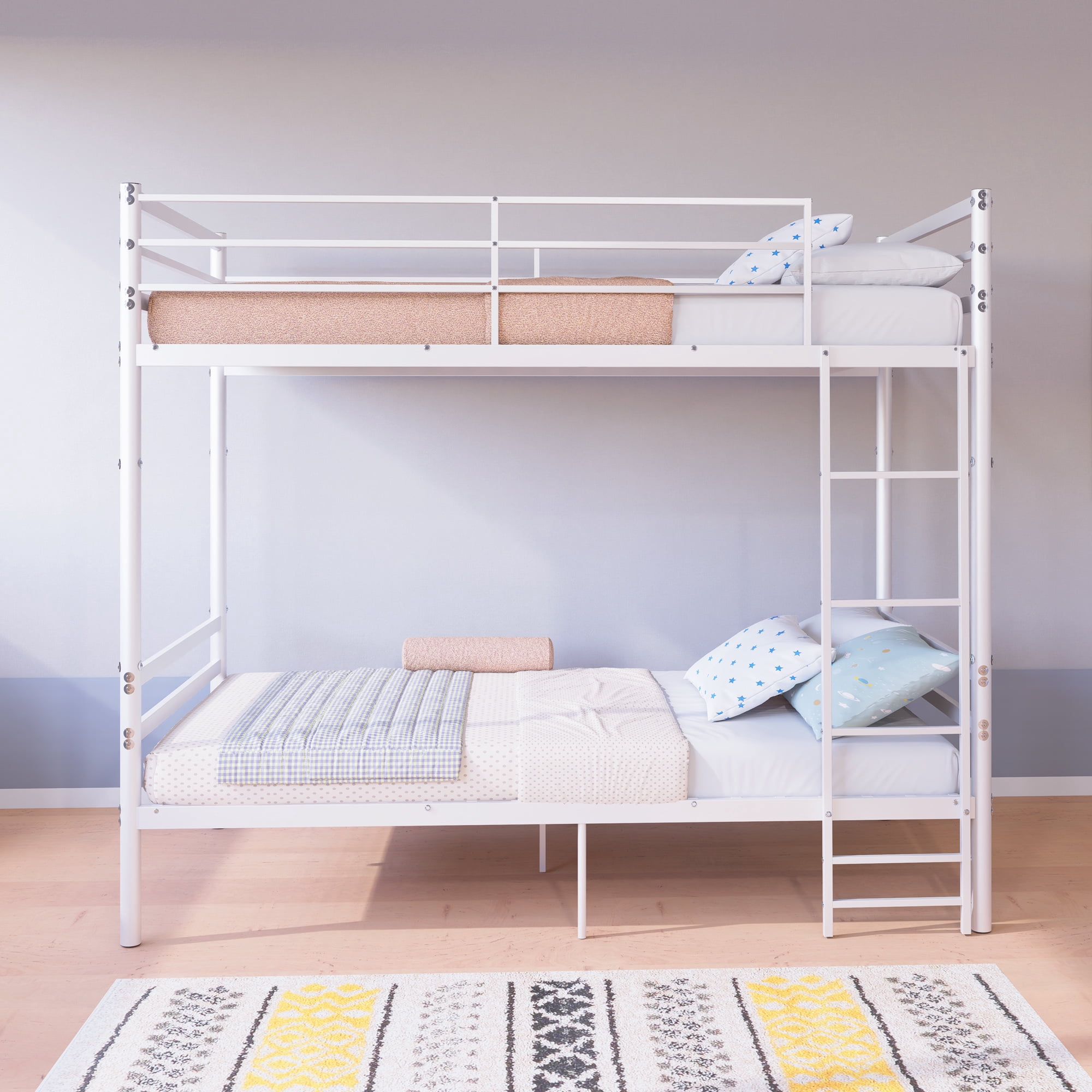 Leumius Bunk Bed Twin Over Twin for Boys Girls,Metal Twin Size Bed Frame with 13.7 Inch High Safety Guardrail & Sturdy Ladder,Converts to 2 Beds,White