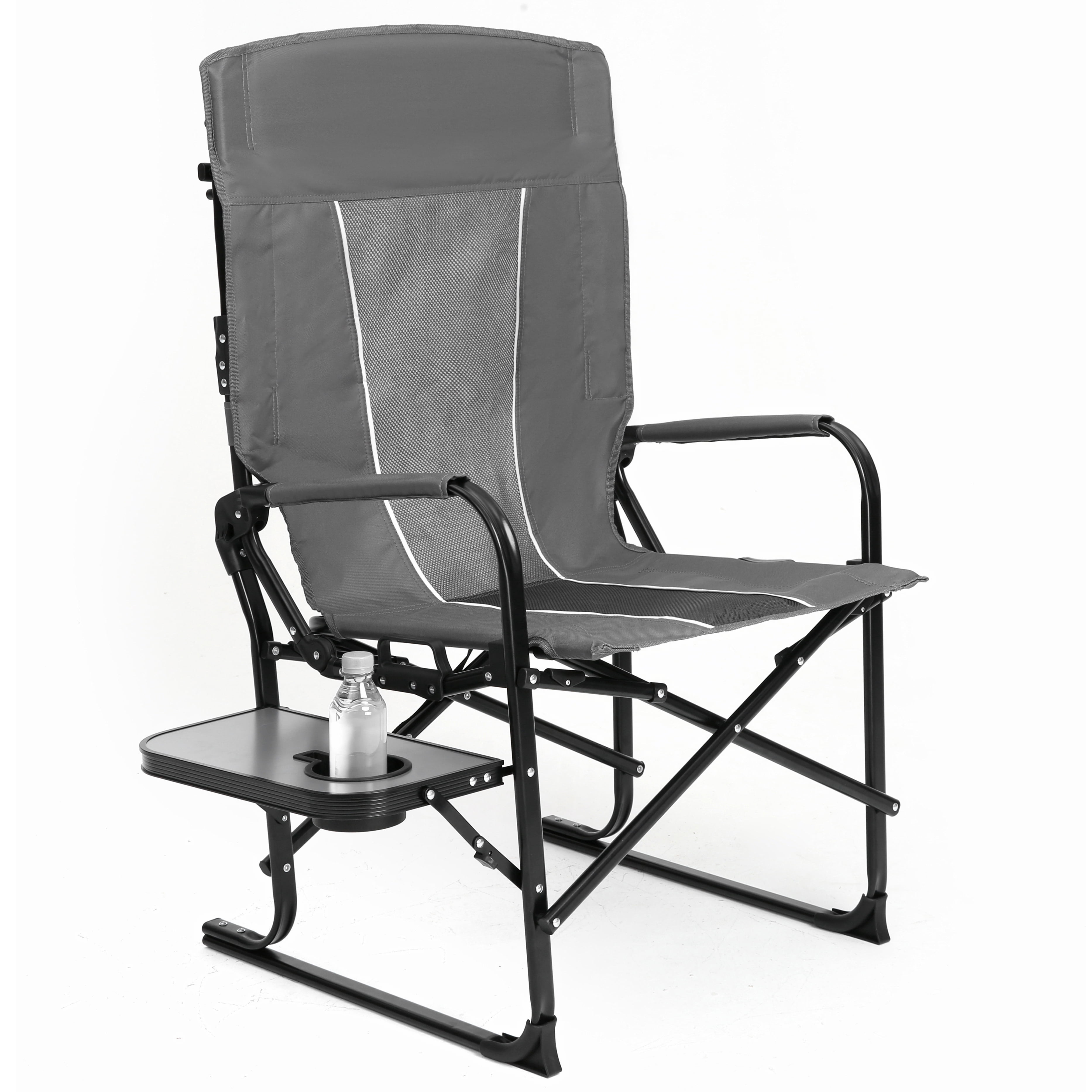 Leumius Camping Directors Chair,Oversized Heavy Duty Portable Folding Camping Chair with Side Table, Pocket for Beach,Fishing,Trip,Picnic,Lawn,Gray