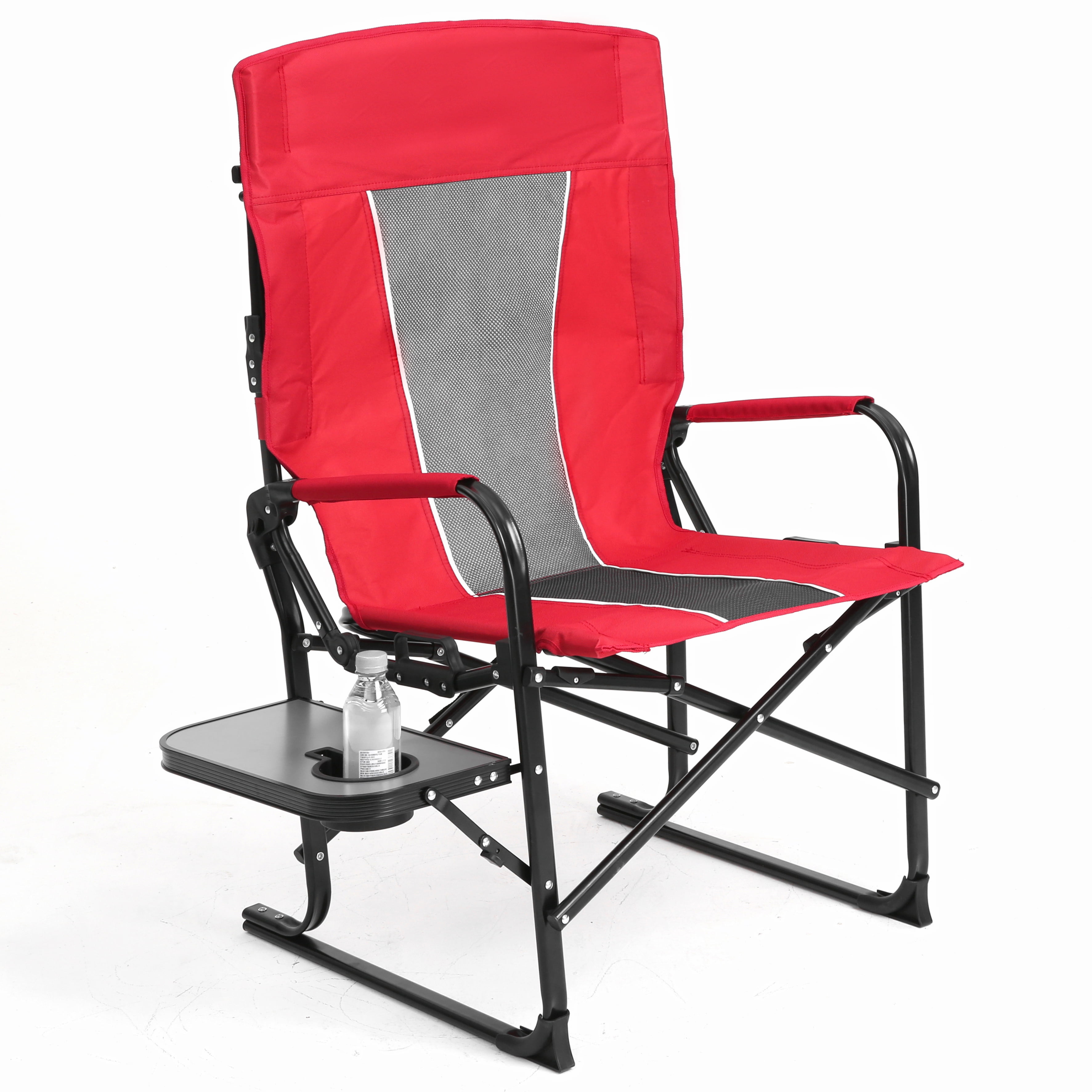 Leumius Camping Directors Chair,Oversized Heavy Duty Portable Folding Camping Chair with Side Table, Pocket for Beach,Fishing,Trip,Picnic,Lawn,Red
