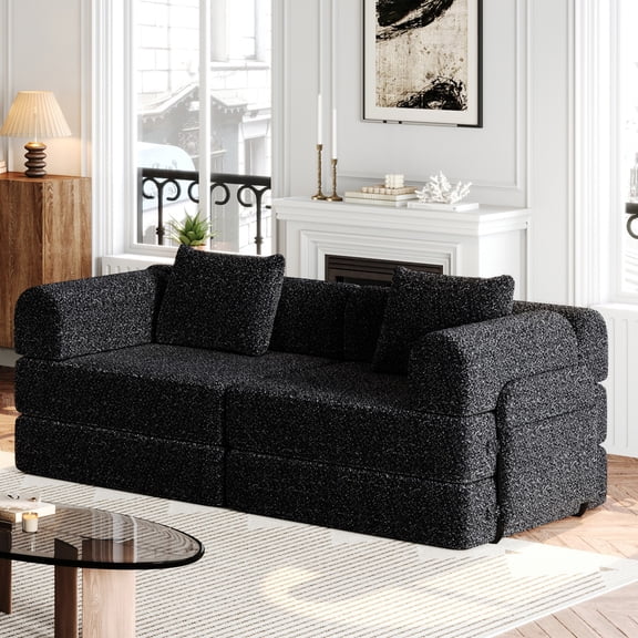 Leumius Chenille Convertible Sofa Bed,72" Folding Sleeper Couch with Two Side Storage Pockets for Living Room,Bedroom,Black