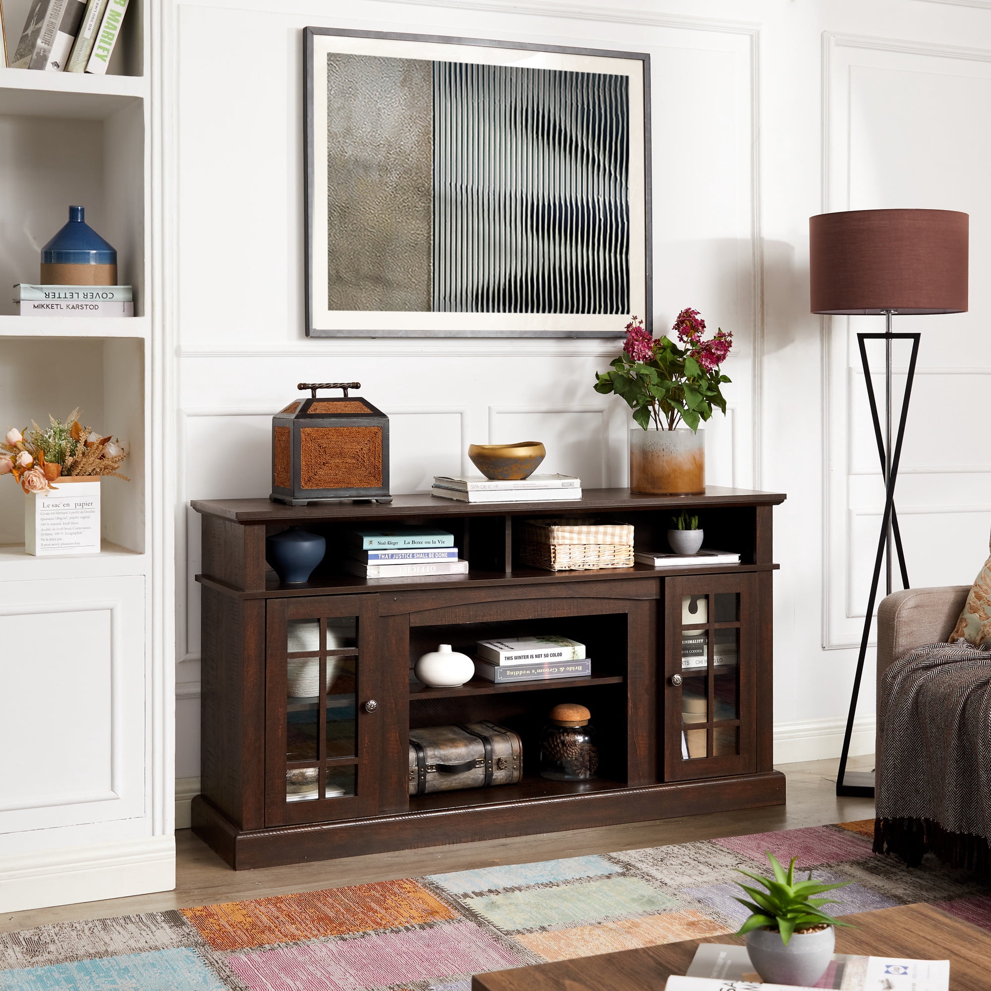 Leumius Classic TV Media Stand Modern Entertainment Console for TV Up to 65" with Open and Closed Storage Space for Home Decor Espresso