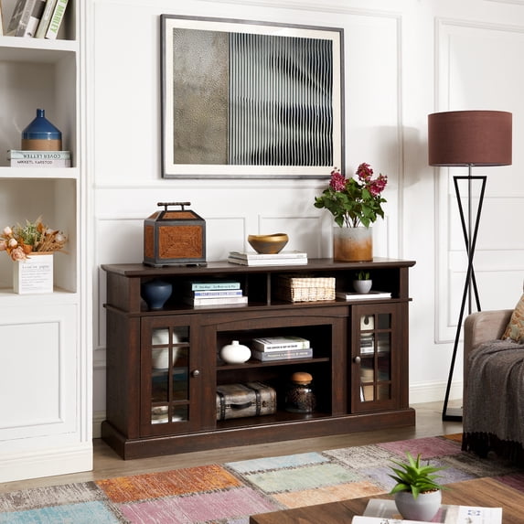 Leumius Classic TV Media Stand Modern Entertainment Console for TV Up to 65" with Open and Closed Storage Space for Home Decor Espresso