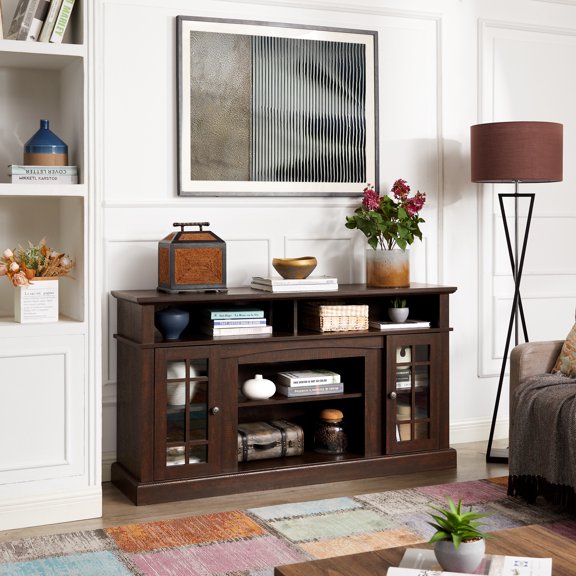 Leumius Classic TV Media Stand Modern Entertainment Console for TV Up to 65" with Open and Closed Storage Space for Home Decor Espresso