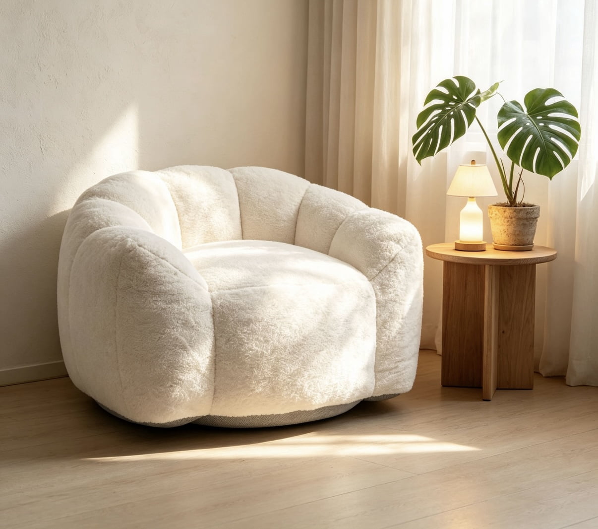 Leumius Cloud Lazy Sofa Chair,Velvet Bean Bag Chair,Comfortable Floral-Shaped Lounger Lazy Sofa for Bedroom/Living Room/Gaming,Beige White