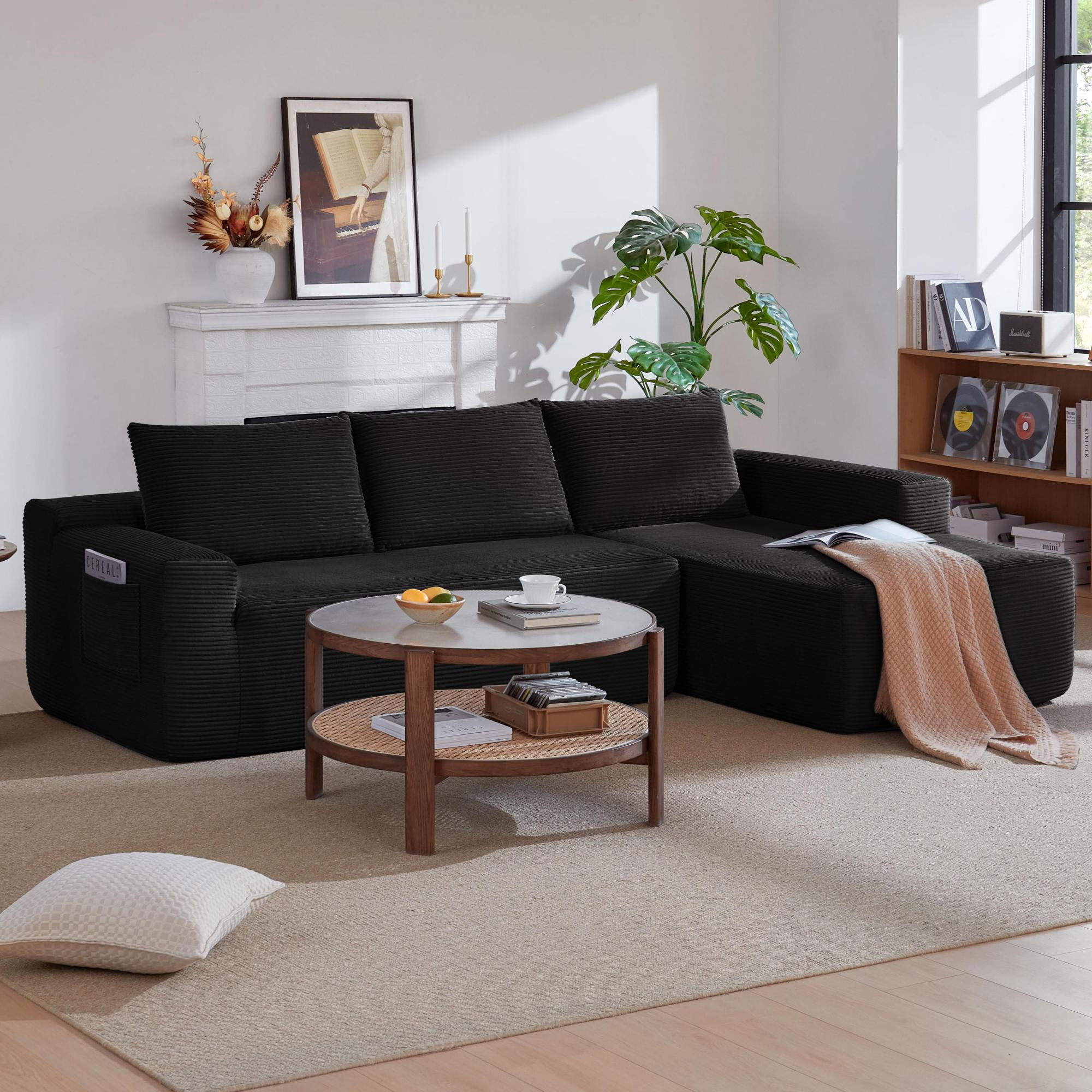 Leumius Cloud Sectional Couch with L-Shape Chaise,Modern Upholstered Boneless Couch with Deep Seat for Living Room Bedroom, No Assembly Required,Black(Right Facing Chaise)