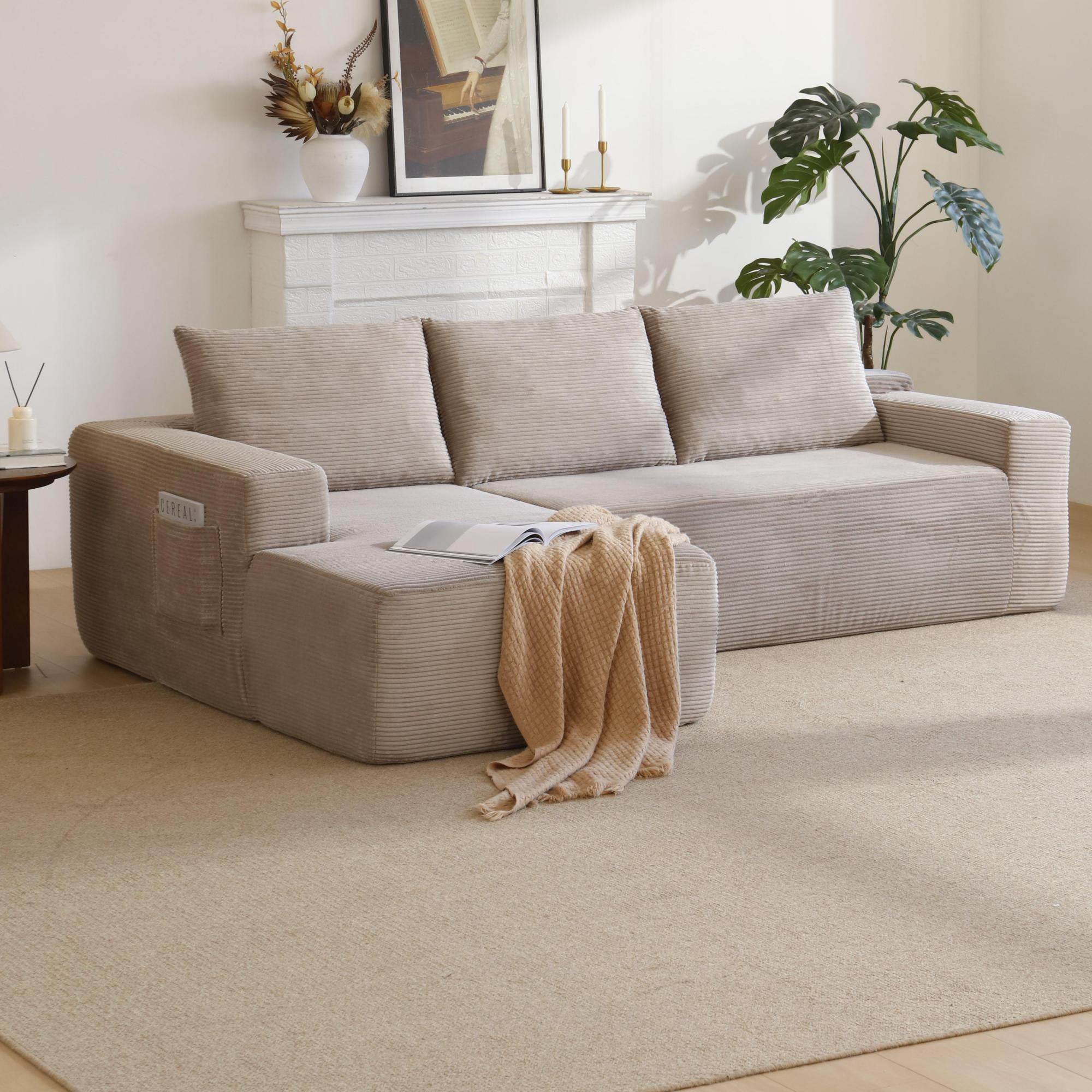Leumius Cloud Sectional Couch with L-Shape Chaise,Modern Upholstered Boneless Couch with Deep Seat for Living Room Bedroom, No Assembly Required,Camel(Left Facing Chaise)