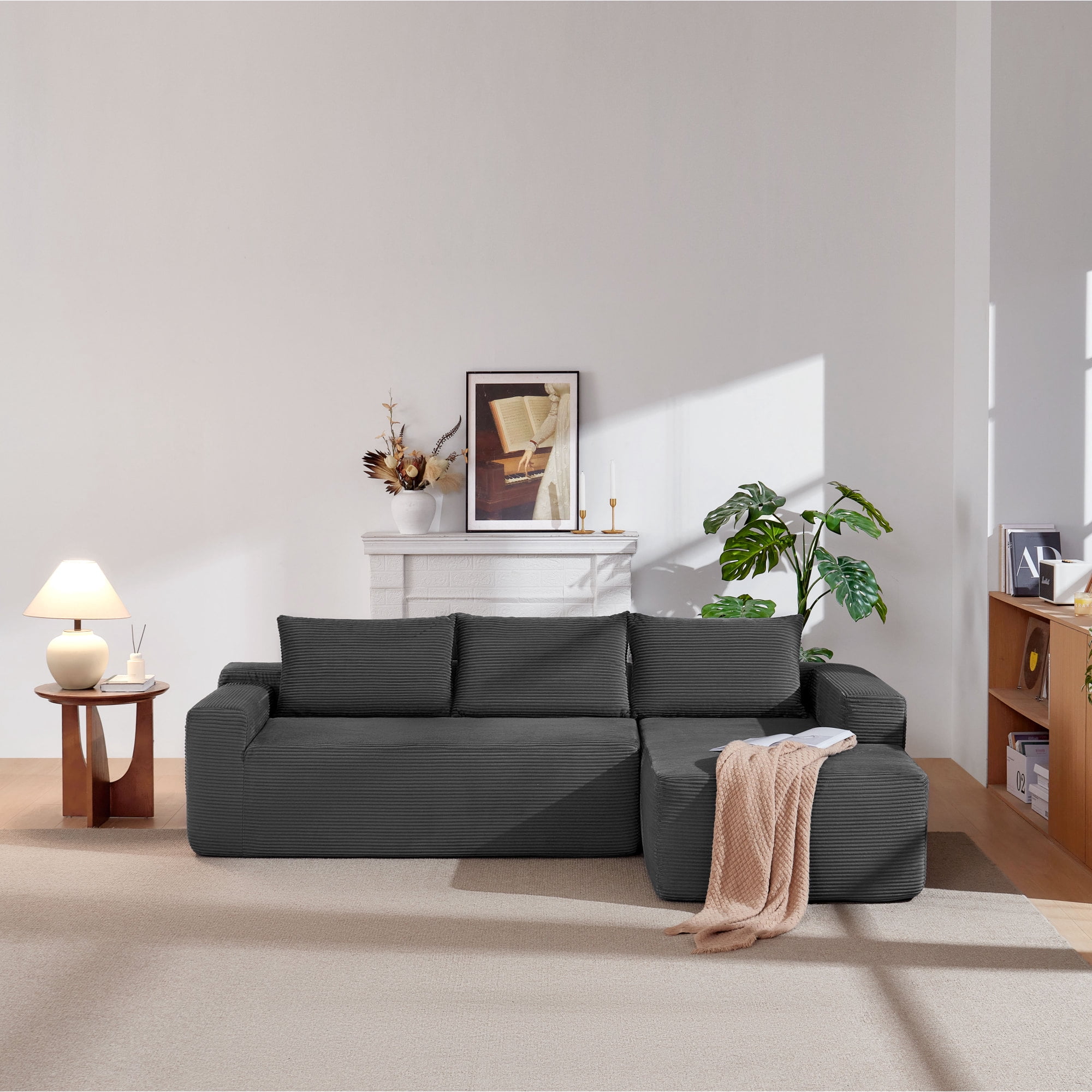 Leumius Cloud Sectional Couch with L-Shape Chaise,Modern Upholstered Boneless Couch with Deep Seat for Living Room Bedroom, No Assembly Required,Gray(Right Facing Chaise)