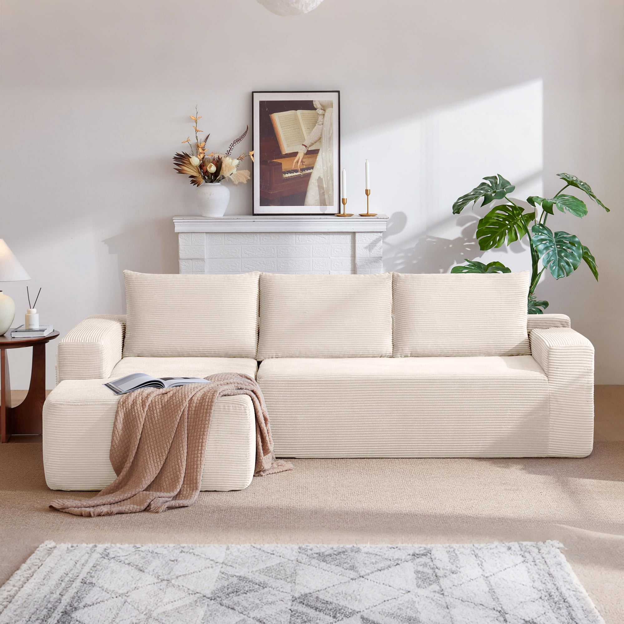 Leumius Cloud Sectional Couch with L-Shape Chaise,Modern Upholstered Boneless Couch with Deep Seat for Living Room Bedroom, No Assembly Required,White(Left Facing Chaise)
