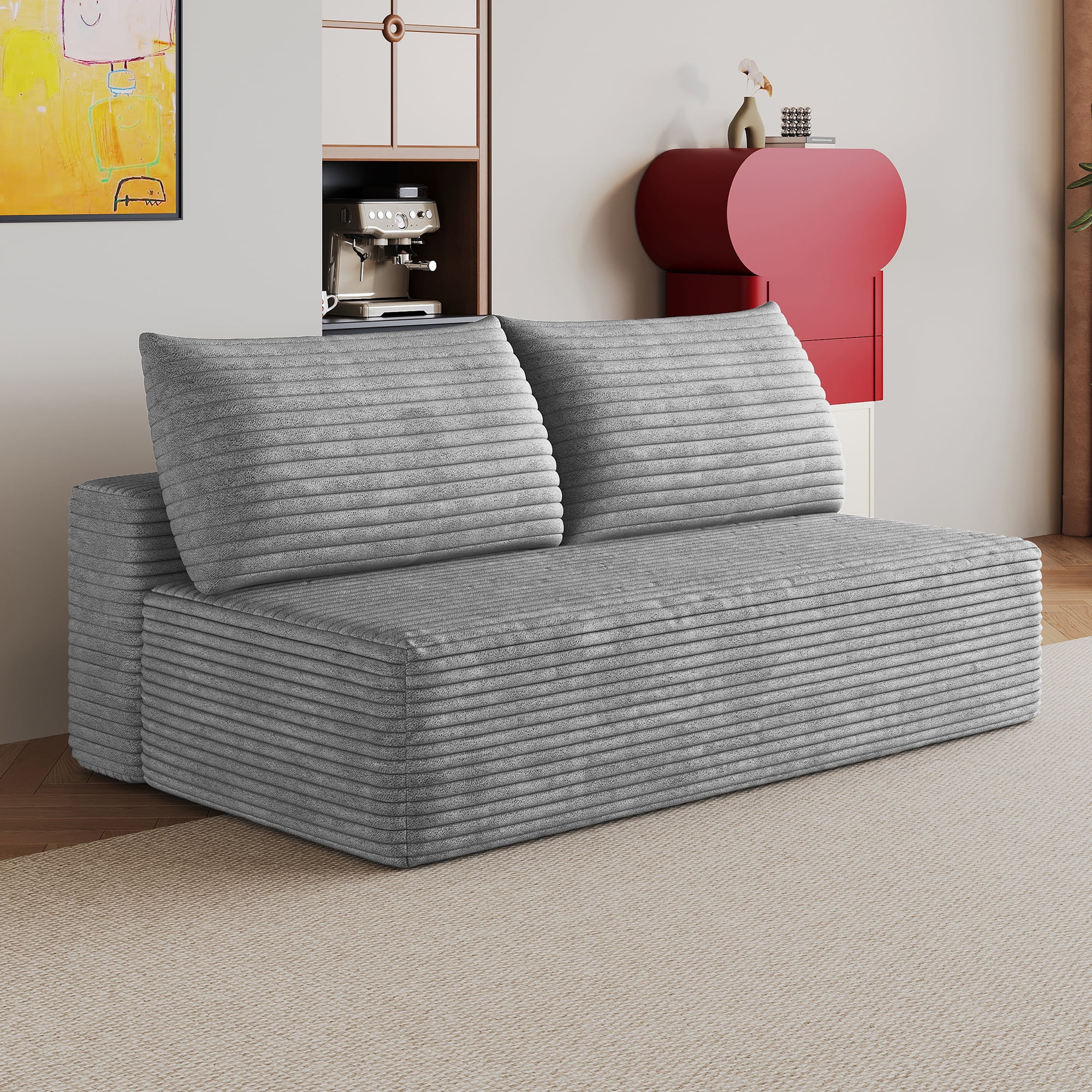 Leumius Cloud Sectional Couch,Modern Modular Sofa with Deep Seat and Backrest,Upholstered Plush Corduroy Fabric Sofa Couch with 2 Pillows for Living Room Bedroom,No Assembly,Gray