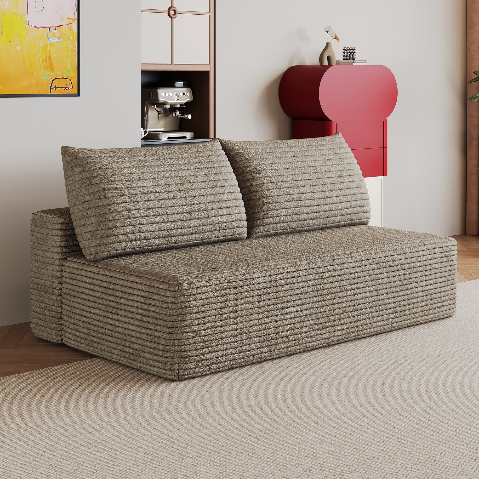 Leumius Cloud Sectional Couch,Modern Modular Sofa with Deep Seat and Backrest,Upholstered Plush Corduroy Fabric Sofa Couch with 2 Pillows for Living Room Bedroom,No Assembly,Camel