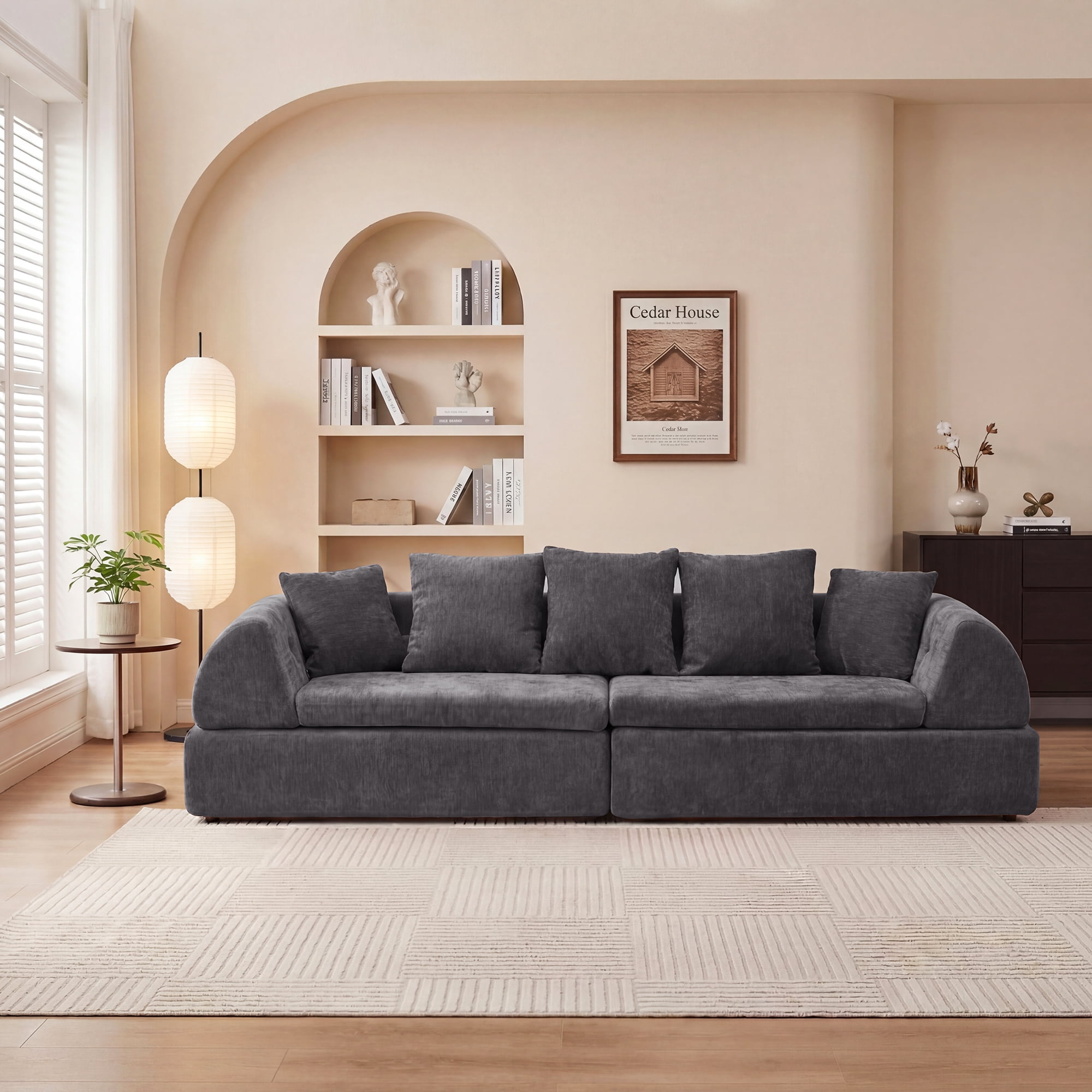 Leumius Cloud Sectional Sofa,3 Seater Boneless Couch with Deep Seat,Modern Sofa with 5 Pillows for Living Room Bedroom,No Assembly,Gray