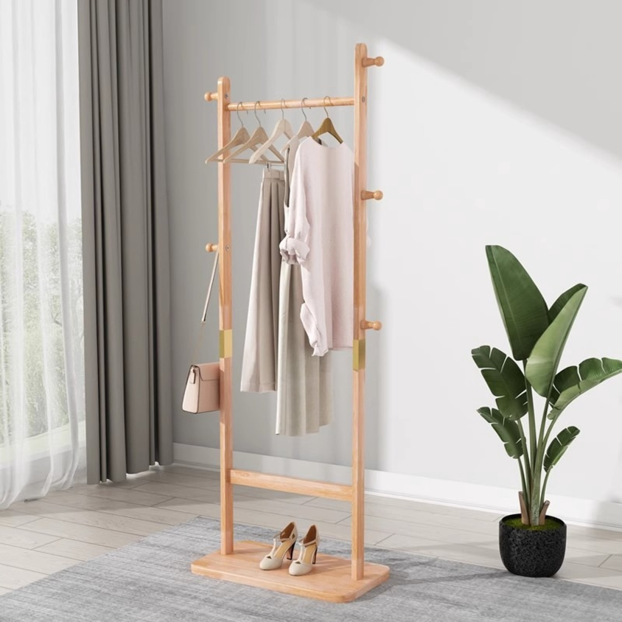 Leumius Coat Racks, 23.6* 11*71 in Solid Wood Hanger, Solid Environmental Protection Easy to Assemble for Bedroom Entrance Living Room (Natural)