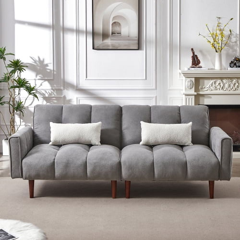 Leumius Convertible Futon Sofa Bed, Modern Linen Fabric Adjustable Couch Sleeper Sofa, Gray