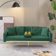 thumbnail image 1 of Leumius Convertible Futon Sofa with Cup Holders, Modern Velvet Folding Sleeper Sofa Couch, Green, 1 of 6