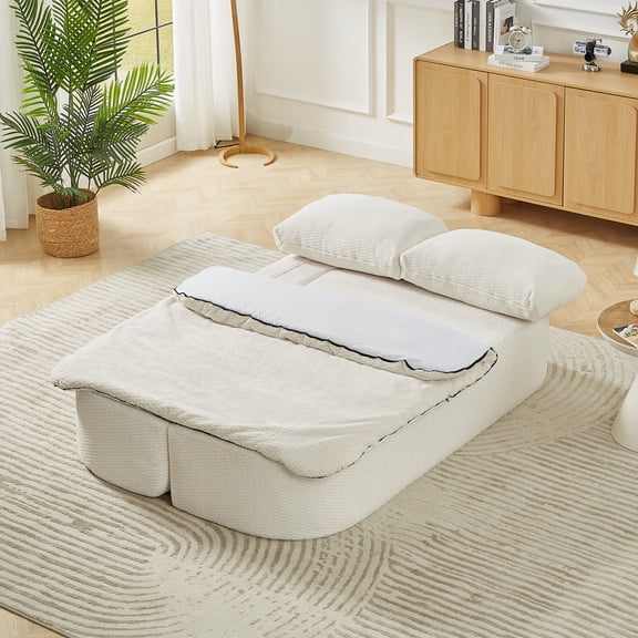 Leumius Convertible Sofa Bed,Sleeper Sofa with Folding Bed,2 Seater Cloud Couch with Memory Foam and Blanket for Living Room Bedroom Apartment,No Assembly Required,Cream