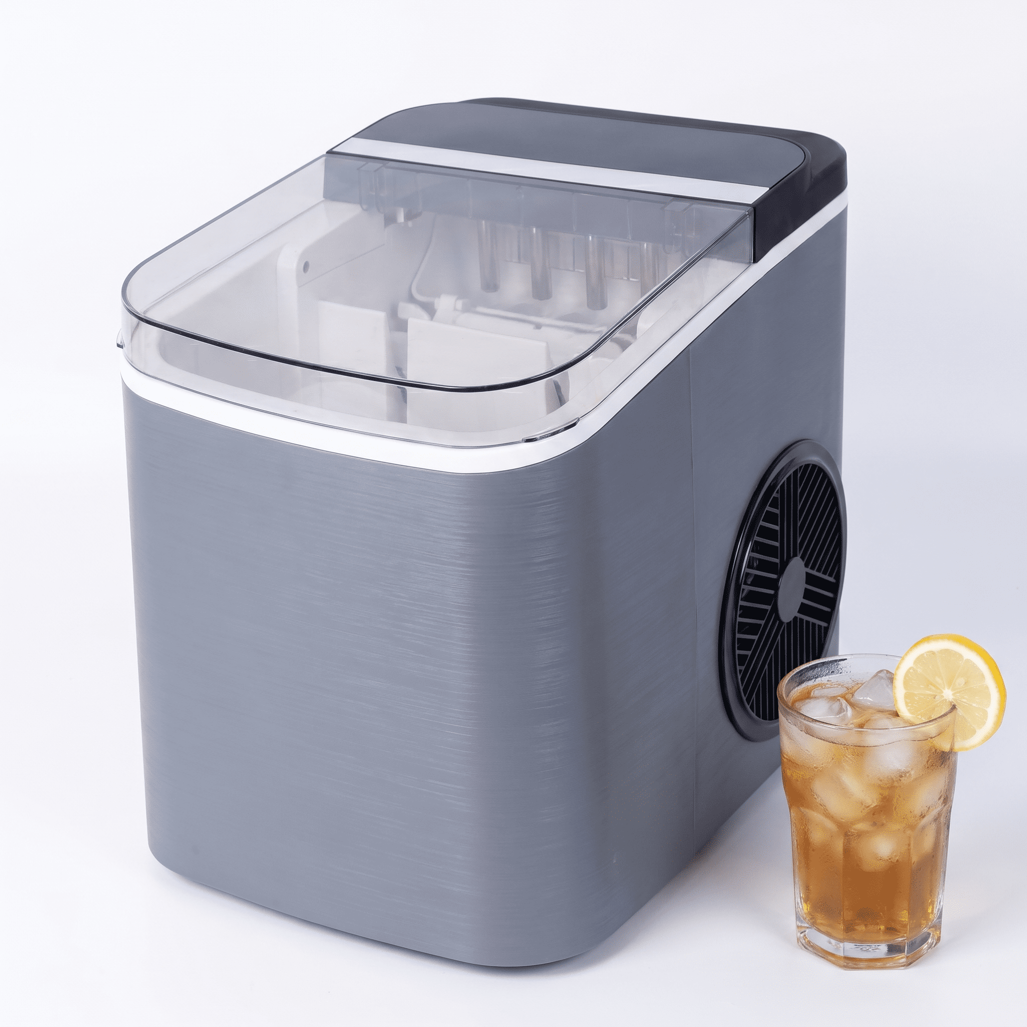 Leumius Countertop Ice Maker,Portable Ice Machine with Basket and Scoop,26Lbs/24H, 8 Ice Cubes in 6 Mins, Portable Ice Machine with Self-Cleaning for Home,Party,Travel,Camping,Gray