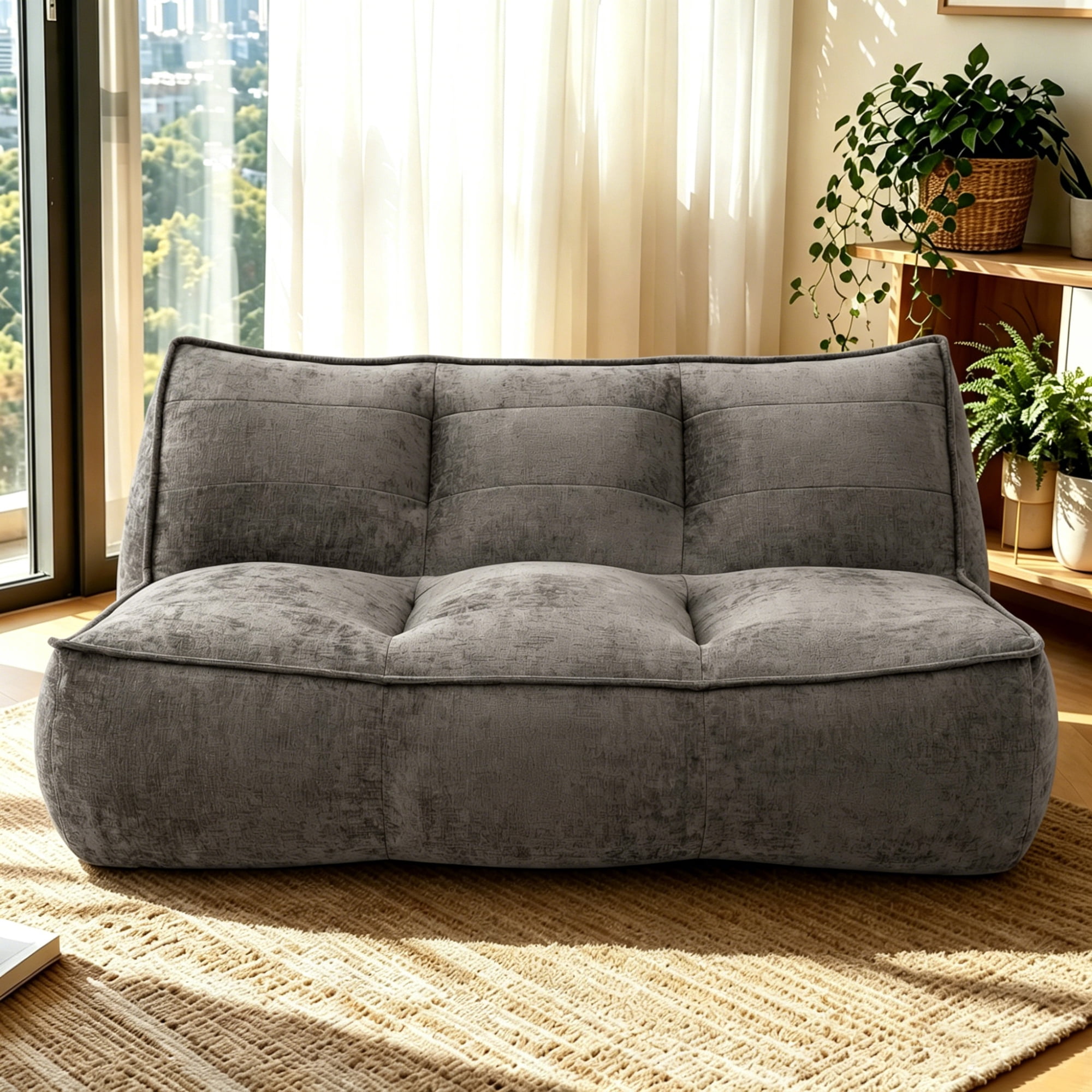 Leumius Cozy Fluffy Cloud Lazy Sofa, 3-Seater Corduroy Bean Bag Lounge Chair, Lightweight Single-Seat Couch for Living Room, Bedroom, Dorm Room, Office & Small Spaces,Dark Brown