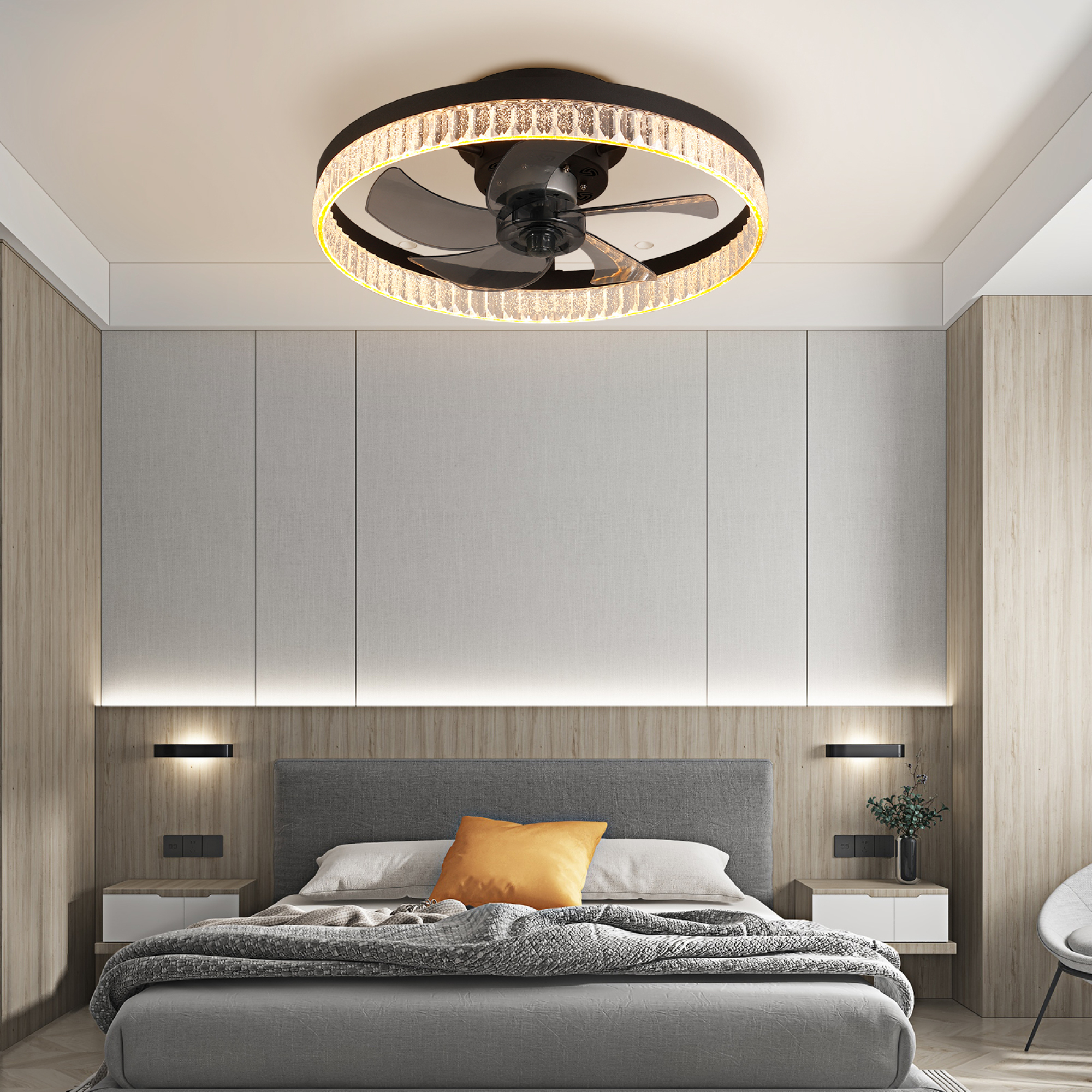 Leumius DC Ceiling Fan with Light and Remote Control,Modern Integrated Fan Light with Timer 50Cm,Reversible LED Dimmable Round Ceiling Fan with Light for Bedroom,Living Room (Brown)