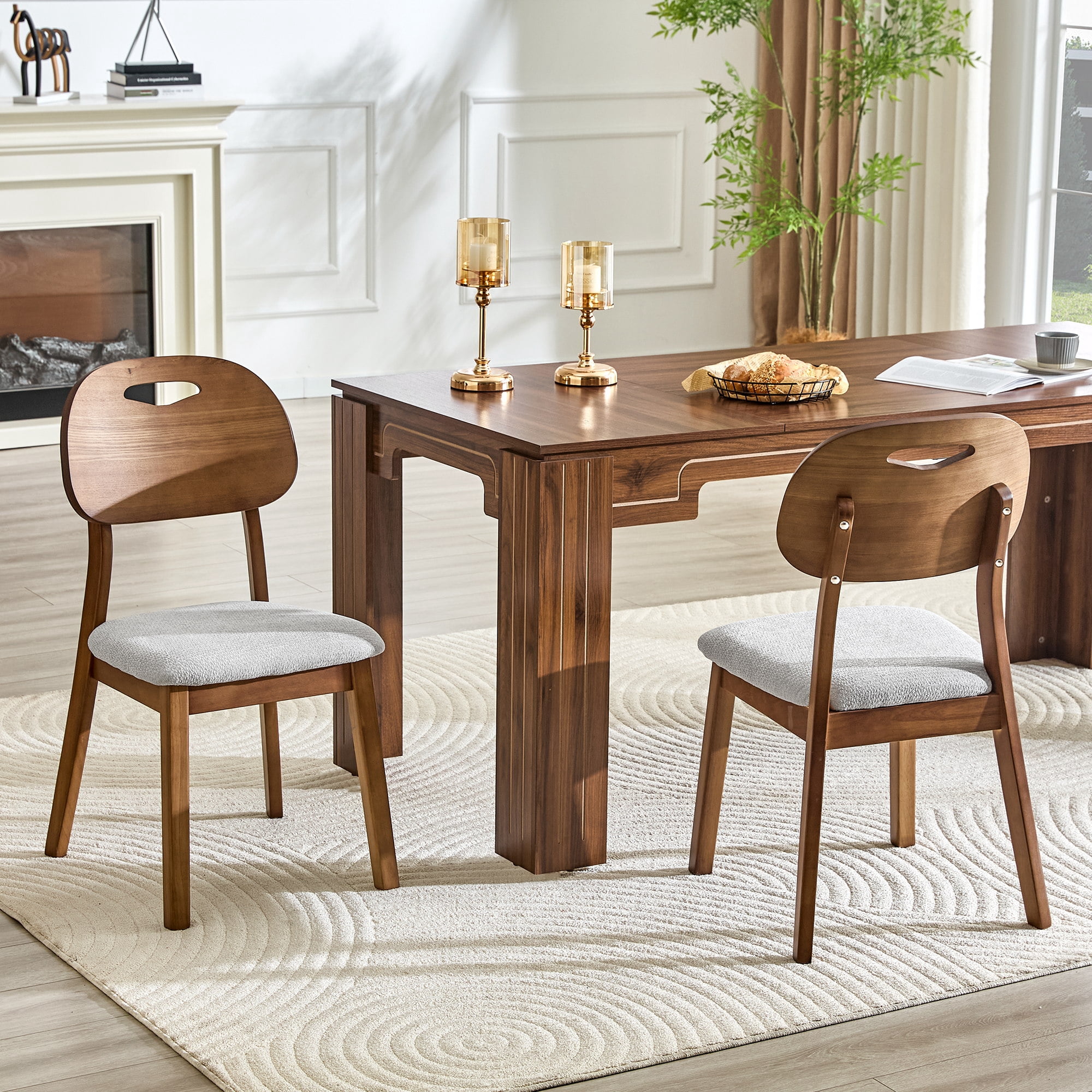 Leumius Dining Chairs Set of 2 with Gray Breathable Fabric Wrapped Cushions, Farmhouse Dinner Chair with Hollowed Out Backrests for Kitchen Dining Room