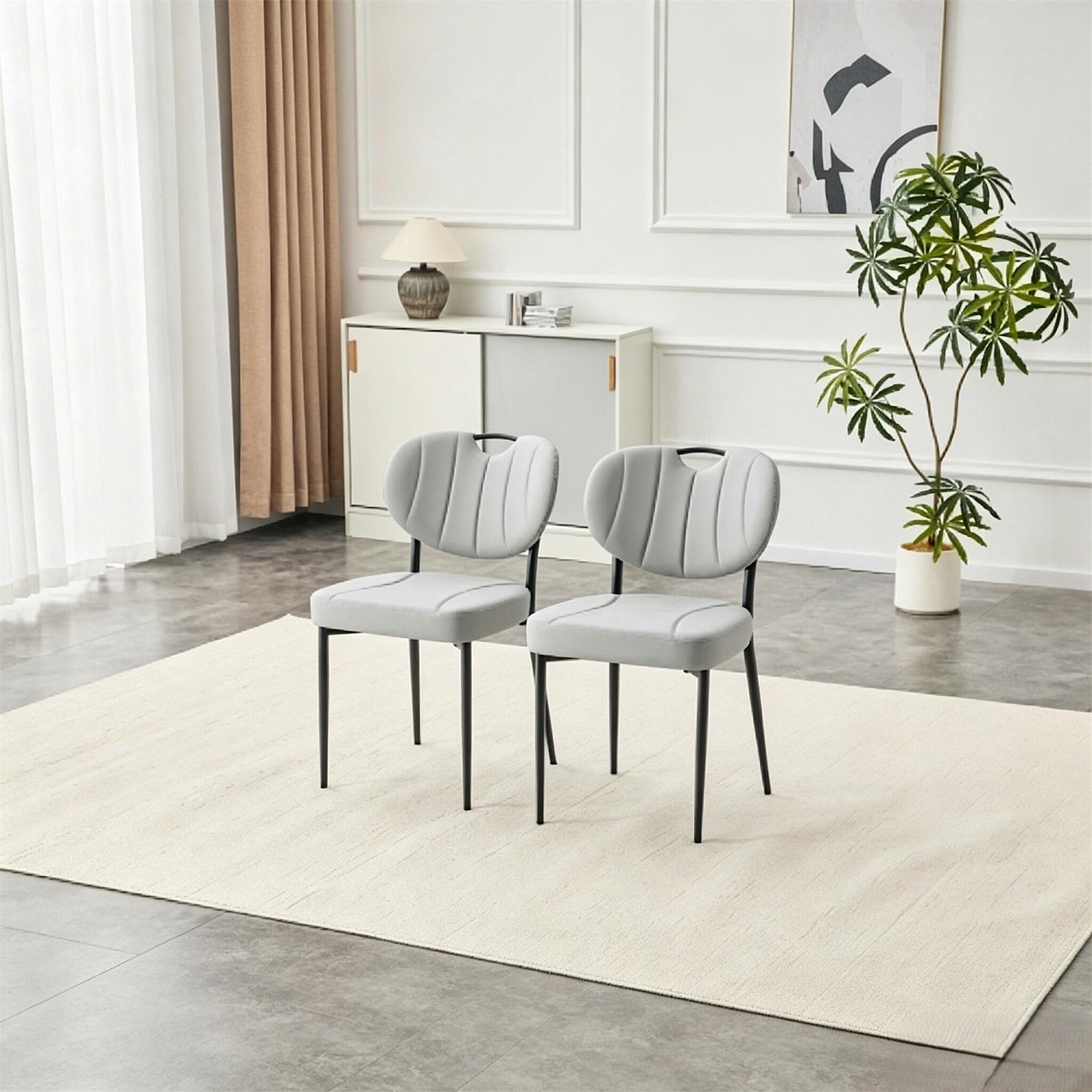 Leumius Dining Chairs Set of 2, Premium Leather Upholstered Dining Room Chairs, High-Resilience Sponge Padding, Metal Legs with Spray Coating Finish for Dining Room Living Room Gray