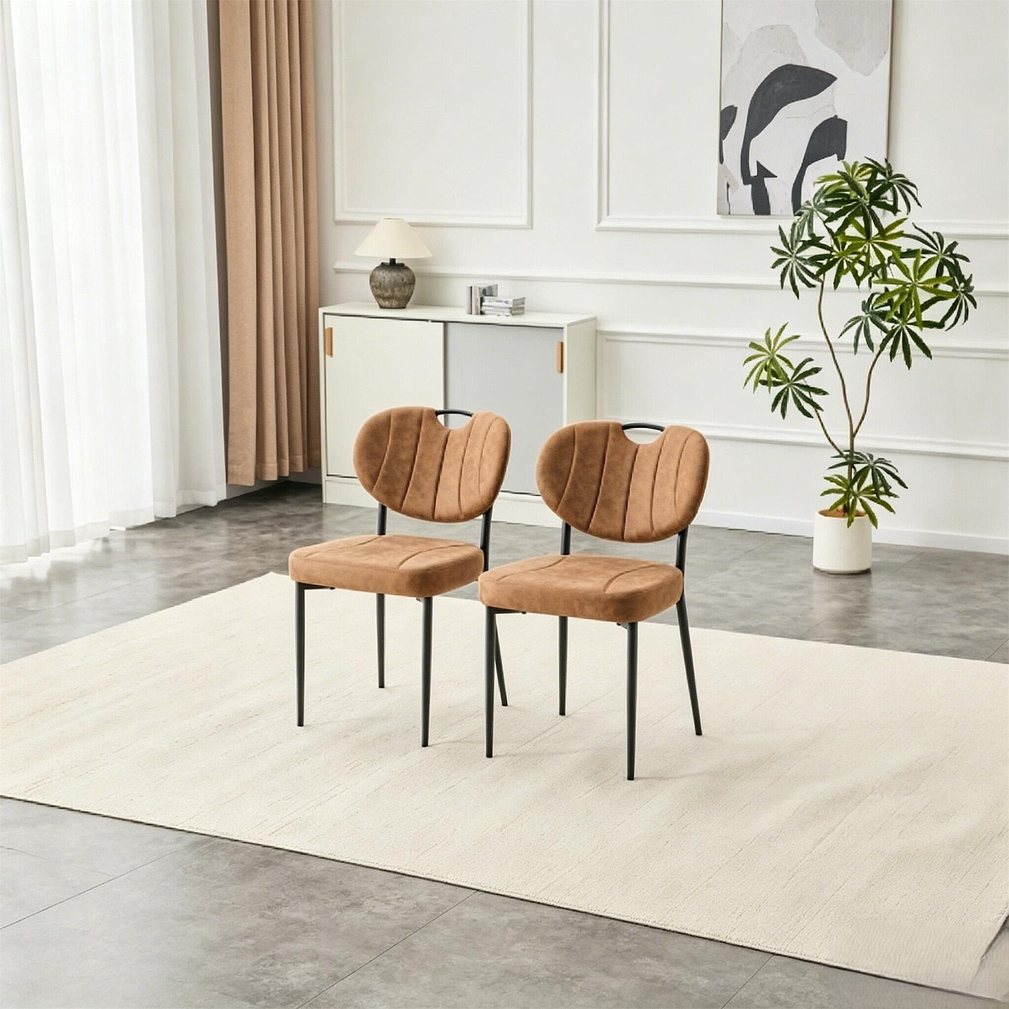 Leumius Dining Chairs Set of 2, Premium Leather Upholstered Dining Room Chairs, High-Resilience Sponge Padding, Metal Legs with Spray Coating Finish for Dining Room Living Room Brown
