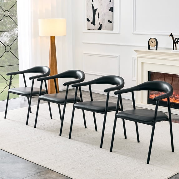 Leumius Dining Chairs Set of 4,PU Leather Dining Room Chairs with Cushion Seat and Metal Legs,Modern Minimalist Style Kitchen Chairs for Kitchen Living Room,Easy Assembly,Black PU