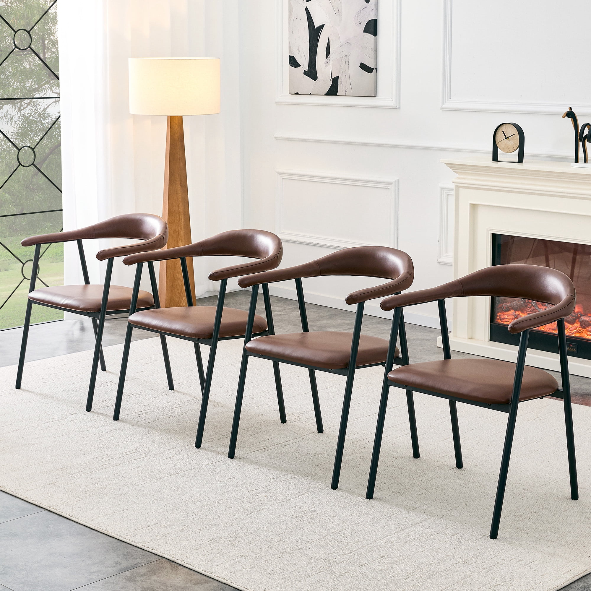 Leumius Dining Chairs Set of 4,PU Leather Dining Room Chairs with Cushion Seat and Metal Legs,Modern Minimalist Style Kitchen Chairs for Kitchen Living Room,Easy Assembly,Brown PU