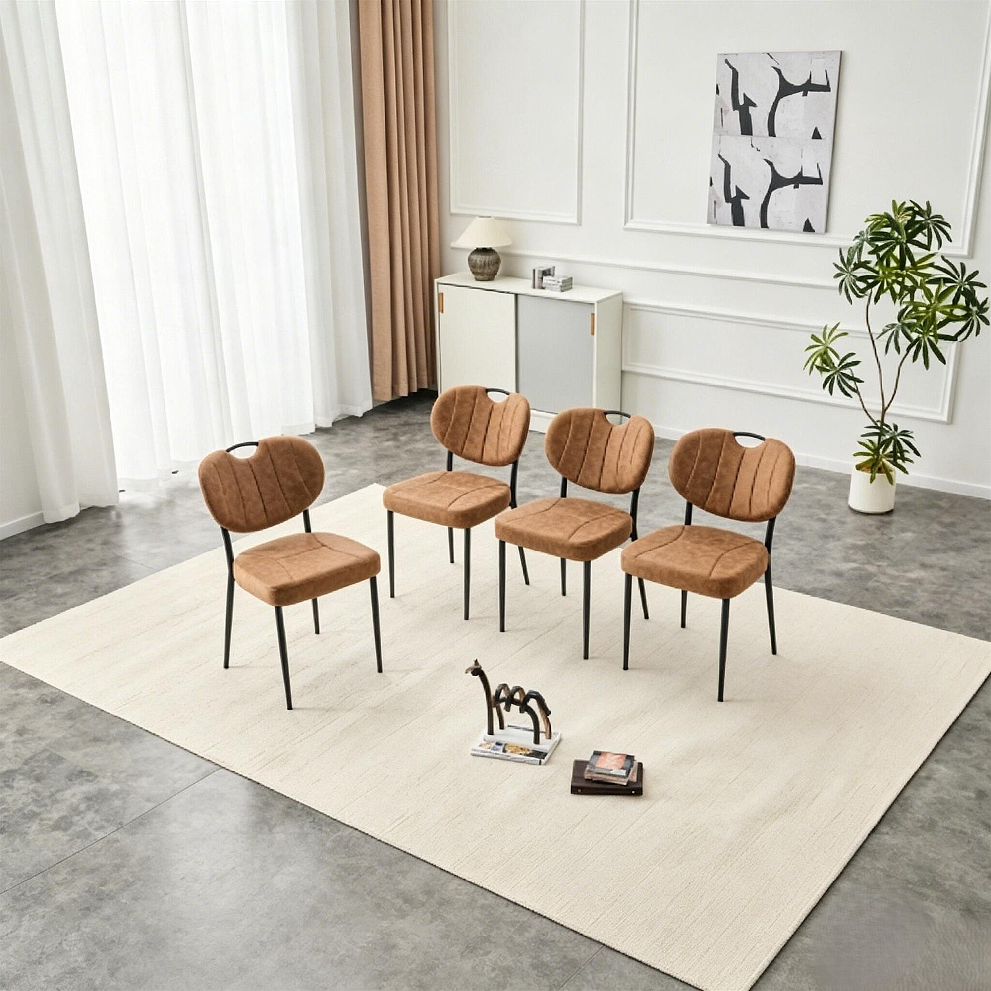 Leumius Dining Chairs Set of 4, Premium Leather Upholstered Dining Room Chairs, High-Resilience Sponge Padding, Metal Legs with Spray Coating Finish for Dining Room Living Room Brown