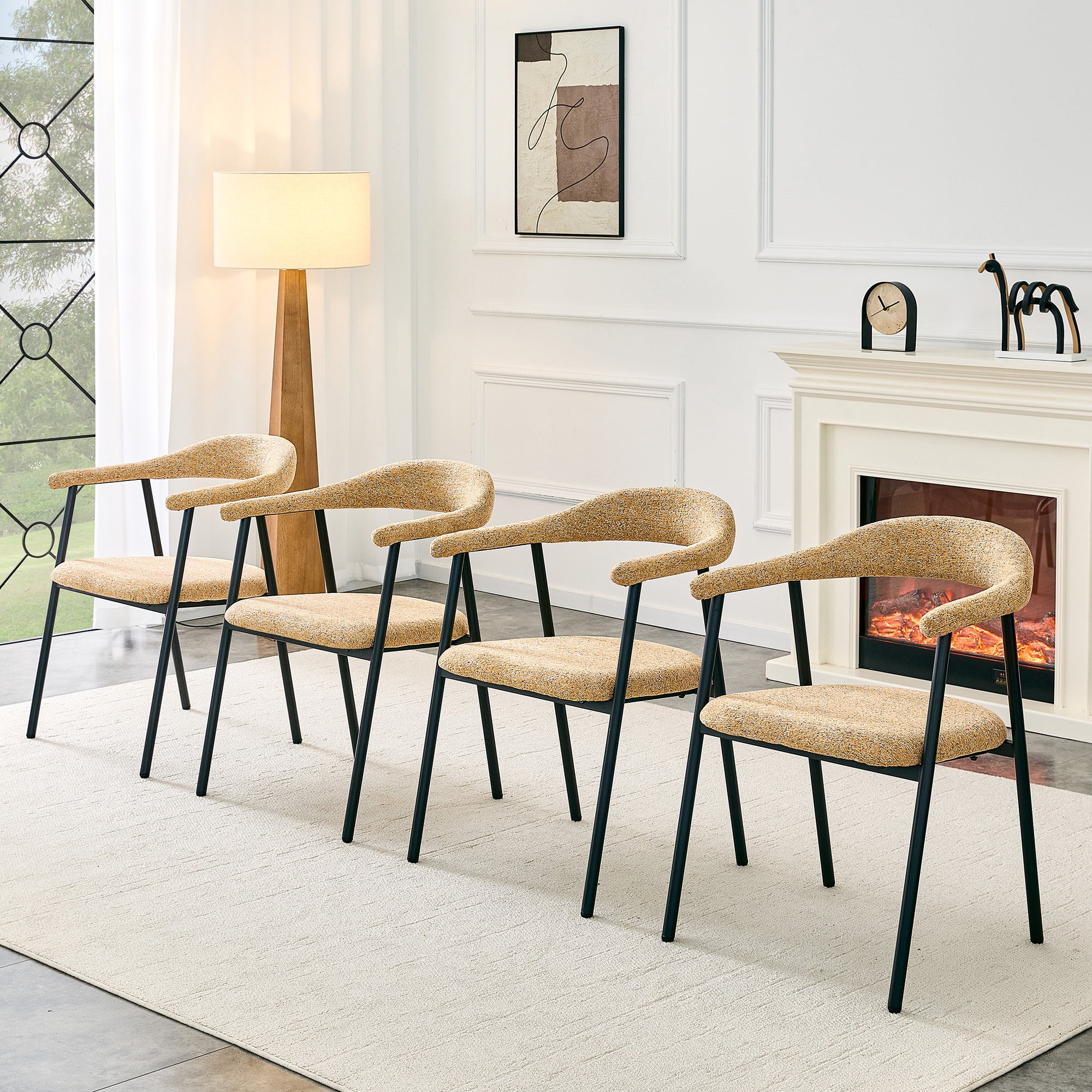 Leumius Dining Chairs Set of 4,Sofa Fabric Dining Room Chairs with Cushion Seat and Metal Legs,Modern Minimalist Style Kitchen Chairs for Kitchen Living Room,Easy Assembly,Light Khaki Fabric