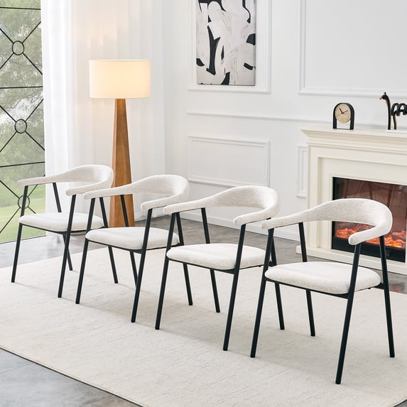 Leumius Dining Chairs Set of 4,Sofa Fabric Dining Room Chairs with Cushion Seat and Metal Legs,Modern Minimalist Style Kitchen Chairs for Kitchen Living Room,Easy Assembly,White Fabric