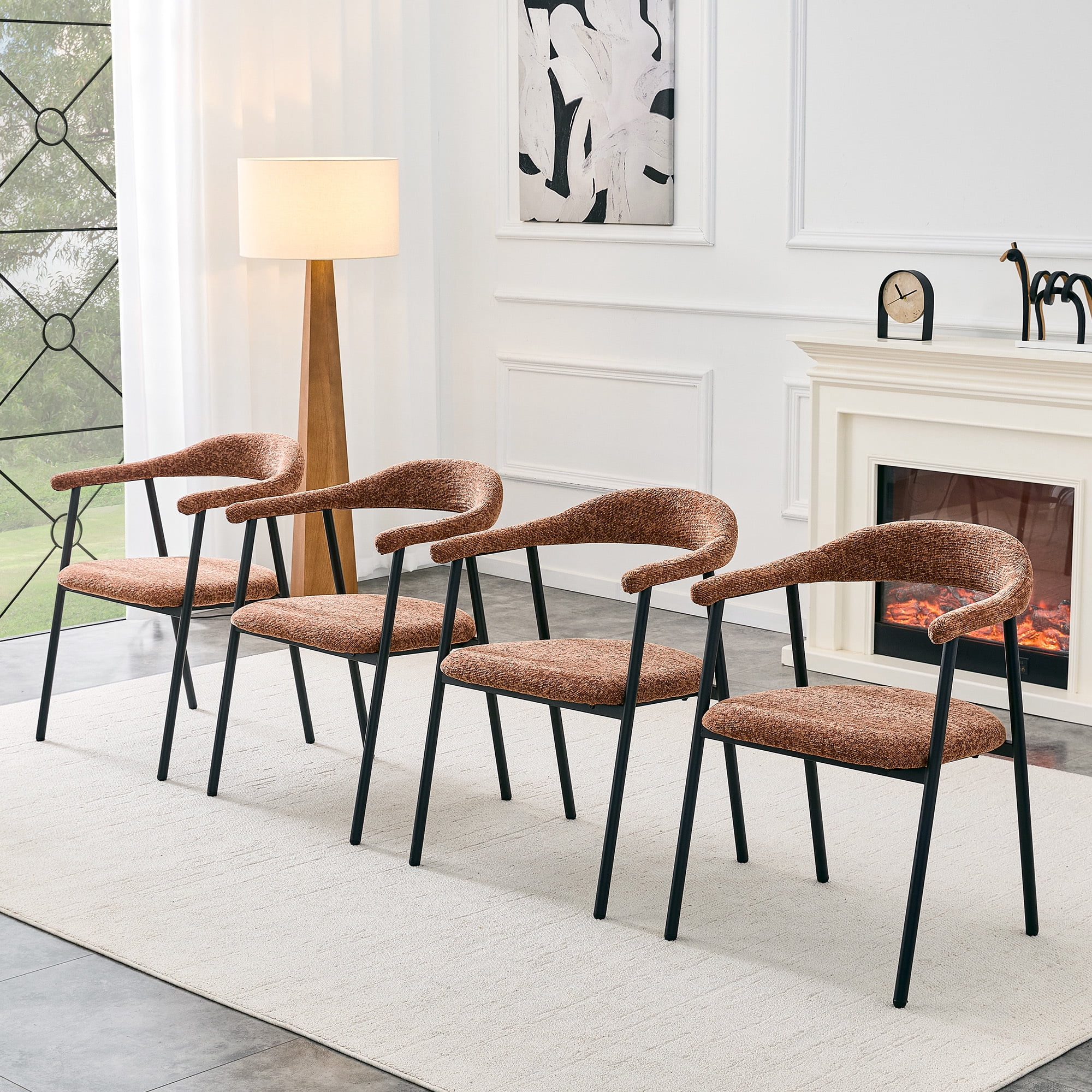 Leumius Dining Chairs Set of 4,Sofa Fabric Dining Room Chairs with Cushion Seat and Metal Legs,Modern Minimalist Style Kitchen Chairs for Kitchen Living Room,Easy Assembly,Caramel Fabric