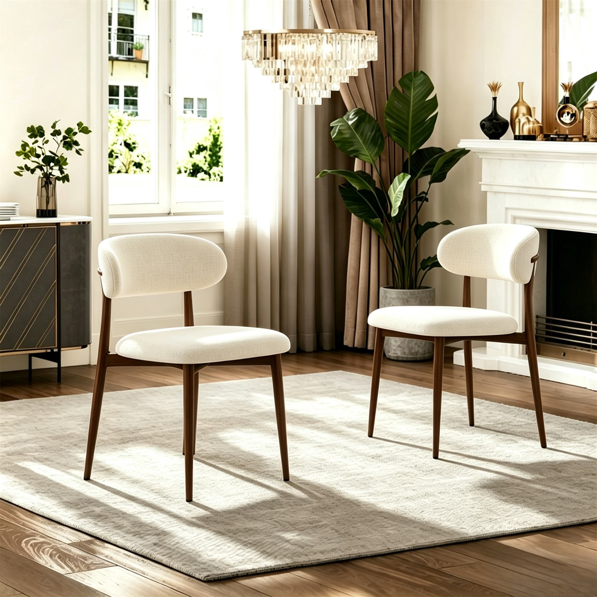 Leumius Dining Chairs Set of 2, Modern Metal Kitchen Chairs with Fabric Upholstered for Dining Room Kitchen Beige