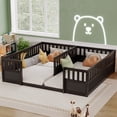 thumbnail image 1 of Leumius Double Pine Wood Twin Floor Bed with Semi-Enclosed Safety Guardrails, Open Entrance for Kids Bedroom Espresso, 1 of 8