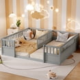 thumbnail image 1 of Leumius Double Pine Wood Twin Floor Bed with Semi-Enclosed Safety Guardrails, Open Entrance for Kids Bedroom Grey, 1 of 8