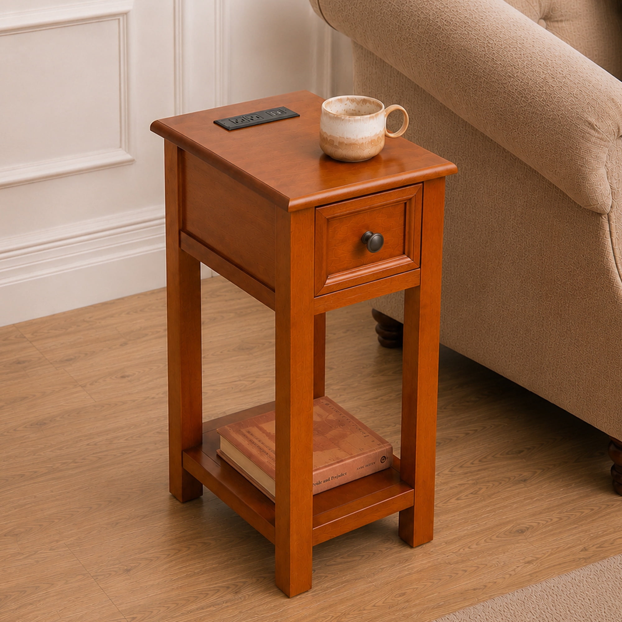 Construction Graphics Colors Leumius End Table with Drawer and Shelf, Veneers and Wood Construction ...