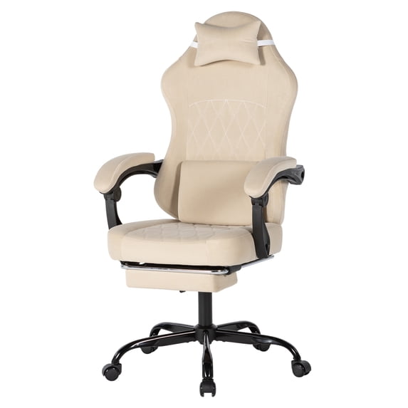 Leumius Ergonomic Gaming Chair,High Back Office Desk Computer Chair with Lumbar Support and Height Adjustable Headrest Backrest,Beige