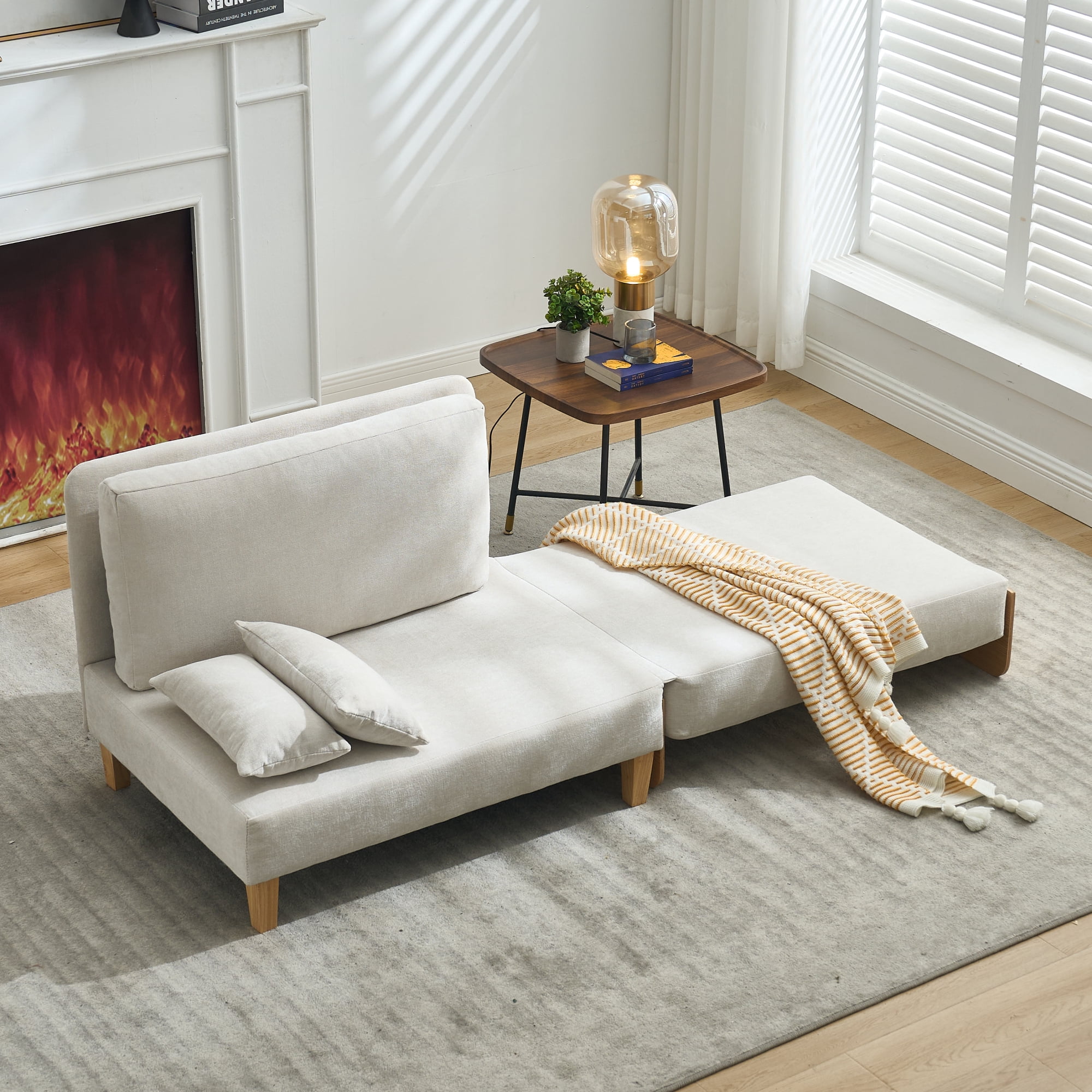 Leumius Foldable Sofa Bed,3-in-1 Convertible Sleeper Chair,Modern Foldable Sofa Chair With 3 Pillows for Small Spaces,Beige