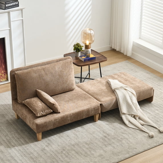 Leumius Foldable Sofa Bed,3-in-1 Convertible Sleeper Chair,Modern Foldable Sofa Chair With 3 Pillows for Small Spaces,Light Brown
