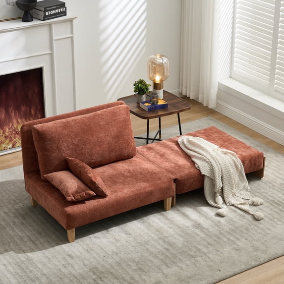 Leumius Foldable Sofa Bed,3-in-1 Convertible Sleeper Chair,Modern Foldable Sofa Chair With 3 Pillows for Small Spaces,Orange