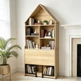 thumbnail image 1 of Leumius Folding Craft Desk with Storage Shelves, Convertible Hideaway Desk to Bookshelf, Foldable Desk with Storage, Disappearing Desk for Living Room Home Office Natural, 1 of 9