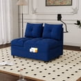 thumbnail image 1 of Leumius Folding Sofa Bed, 3 Lengths Available, Modern Sofa Velvet Pull-Out Bed, Loveseat with Adjustable Backrest, USB Port and Rotating Phone Holder, Blue., 1 of 8