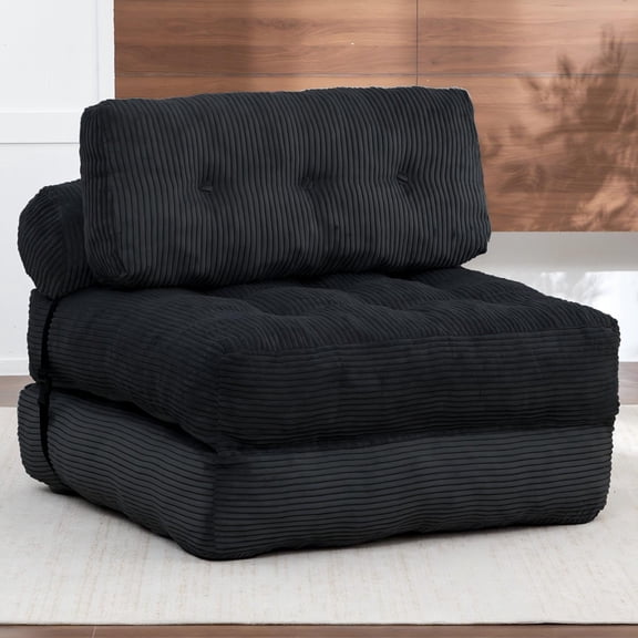 Leumius Folding Sofa Bed,68.5 inch Convertible Sleeper Sofa Chair with Pillow,Foldable Mattress Futon with Back Support,Soft Sleeper Chair Bed Floor Sofa for Living Room Bedroom,Black